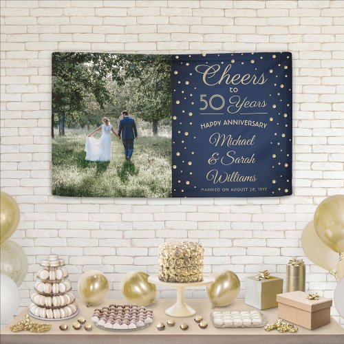 ANY Anniversary Cheers Photo Navy Blue and Gold Banner
