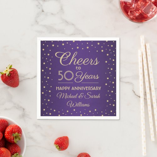 ANY Anniversary Cheers Purple and Gold Confetti Napkins