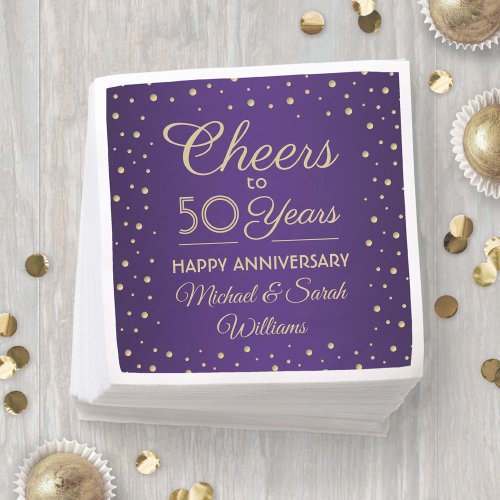 ANY Anniversary Cheers Purple and Gold Confetti Napkins