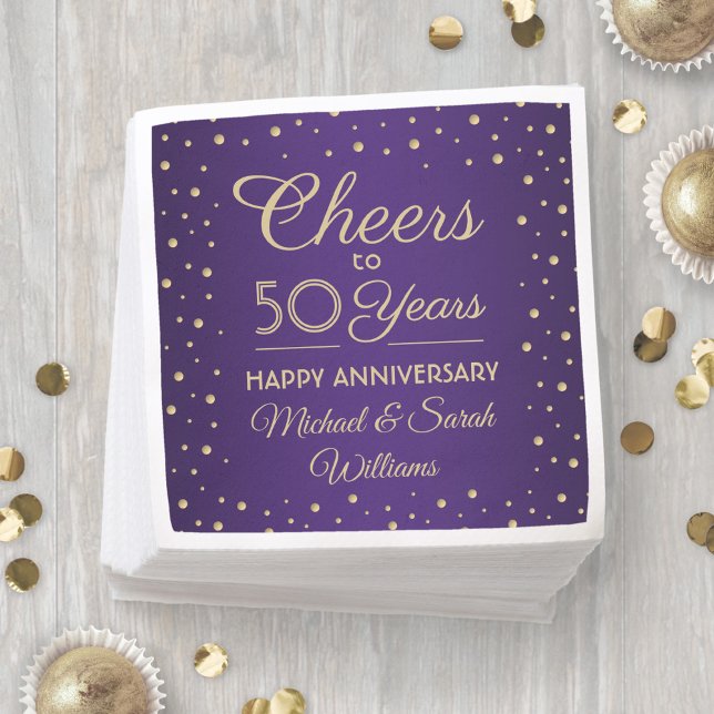 ANY Anniversary Cheers Purple and Gold Confetti Napkins (Creator Uploaded)