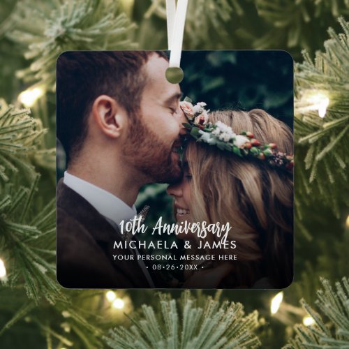Any Anniversary Couples Names Message  2 Photos Metal Ornament