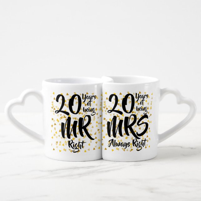 Any Anniversary Gold Hearts Confetti Customisable Coffee Mug Set (Front Nesting)