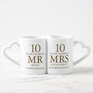 Any Anniversary Gold Mr Mrs Right Coffee Mug Set