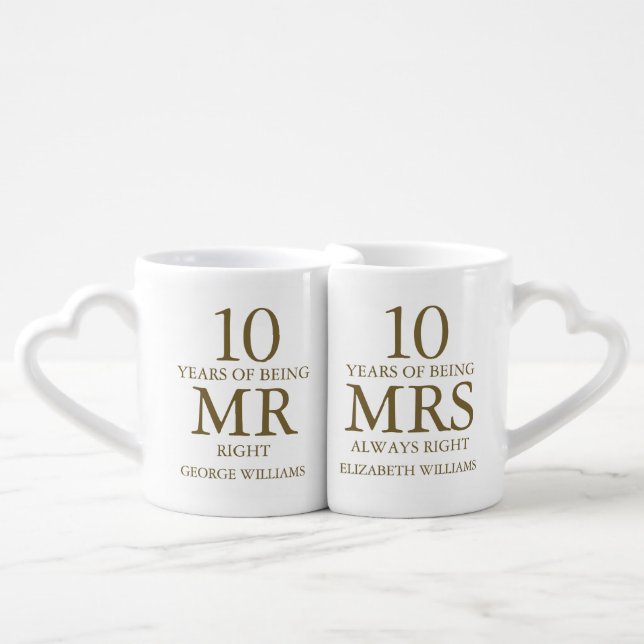 Any Anniversary Gold Mr Mrs Right Coffee Mug Set (Front Nesting)