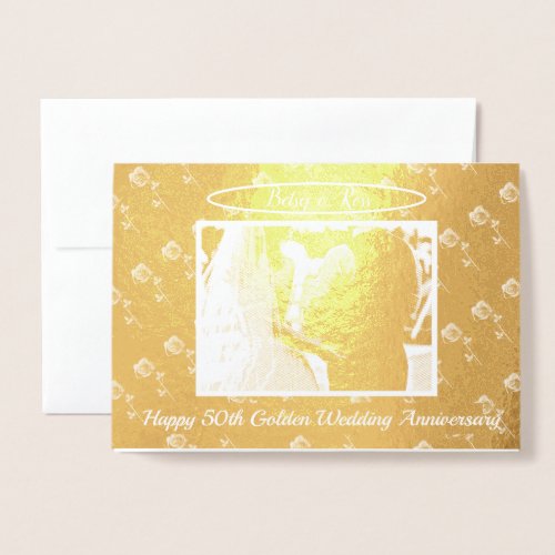 Any Anniversary Golden Roses Photo Frame Blank Foil Card