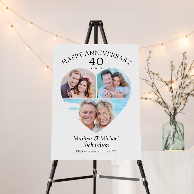 Any Anniversary Heart Shaped 3 Photos Foam Board (In Situ (Stand))