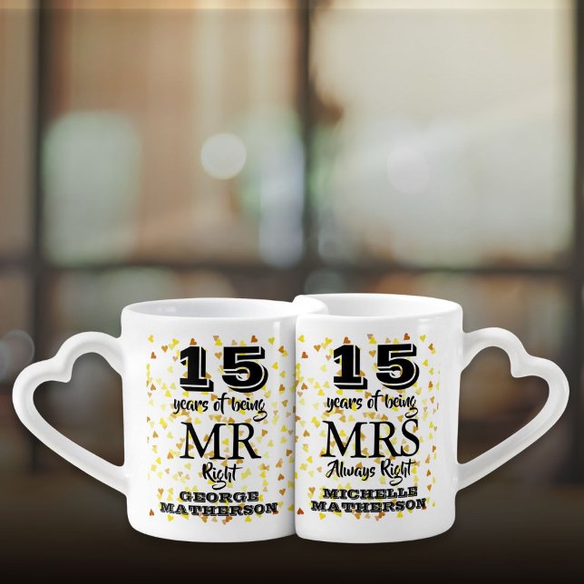 Any Anniversary Hearts Confetti Mr Mrs Right Coffee Mug Set (Any Anniversary Hearts Confetti Mr Mrs Right Coffee Mug Set)