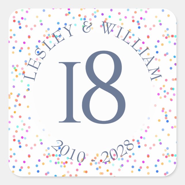 Any Anniversary Rainbow Confetti Square Sticker (Front)