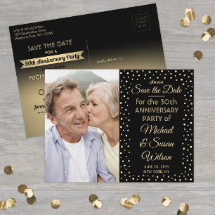 ANY Anniversary Save the Date 1 Photo Black & Gold Invitation Postcard