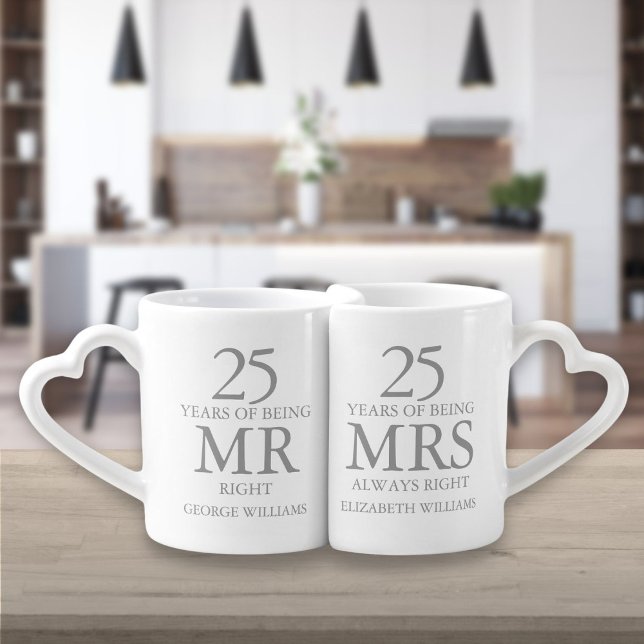 Any Anniversary Silver Mr Mrs Right Coffee Mug Set (Any Anniversary Silver Mr Mrs Right Coffee Mug Set)