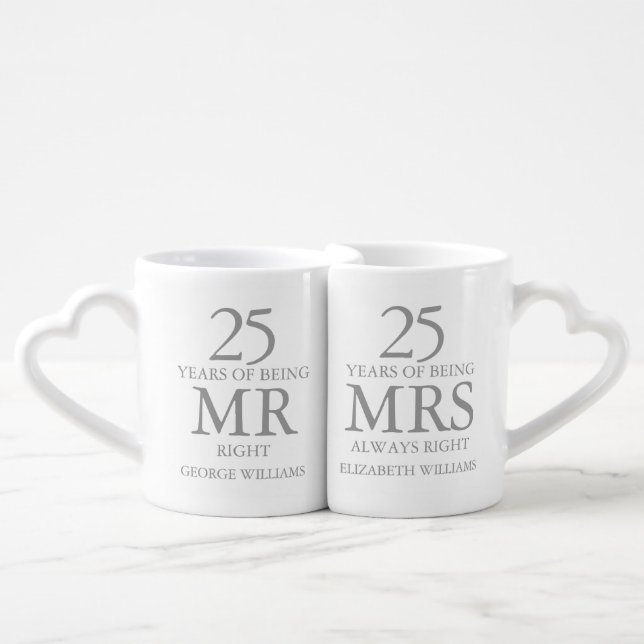 Any Anniversary Silver Mr Mrs Right Coffee Mug Set (Front Nesting)