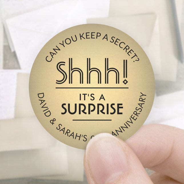 ANY Anniversary Surprise Black and Faux Gold Foil Classic Round Sticker (Creator Uploaded)