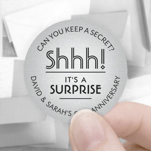 ANY Anniversary Surprise Black  Faux Silver Foir Classic Round Sticker