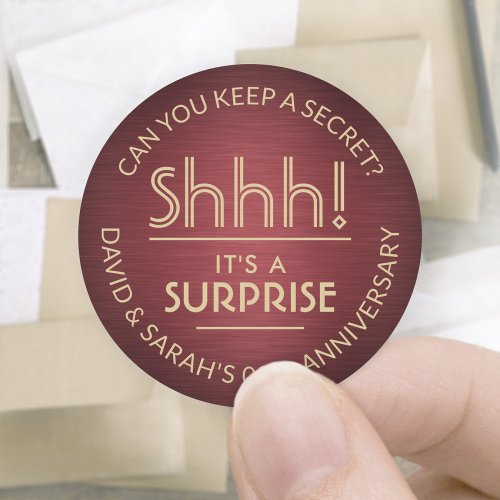 ANY Anniversary Surprise Brushed Burgundy and Gold Classic Round Sticker