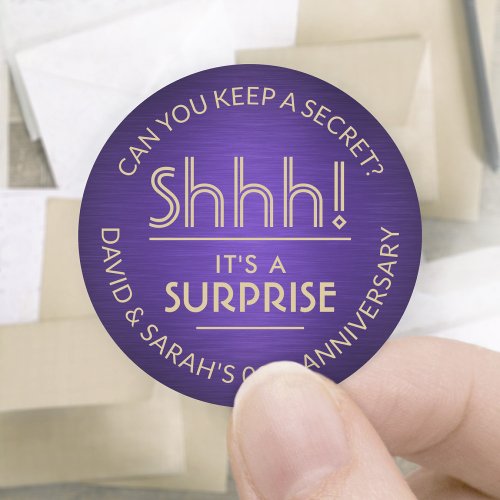ANY Anniversary Surprise Brushed Purple and Gold Classic Round Sticker