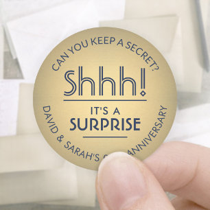 ANY Anniversary Surprise Navy Blue Faux Gold Foil Classic Round Sticker