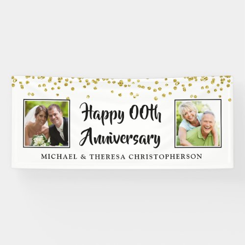 Any Anniversary Then  Now Photos Gold Confetti Banner