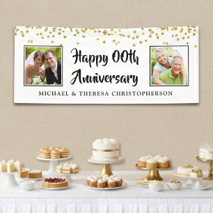 Any Anniversary Then & Now Photos Gold Confetti Banner