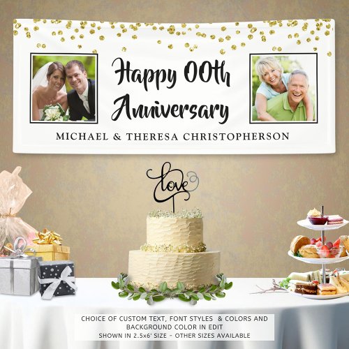 Any Anniversary Then  Now Photos Gold Confetti Banner