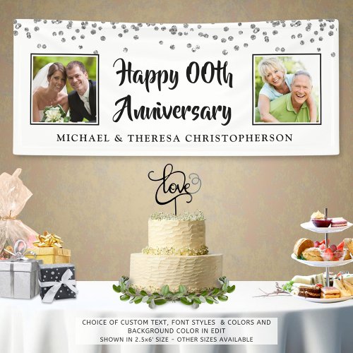 Any Anniversary Then  Now Photos Silver Confetti Banner