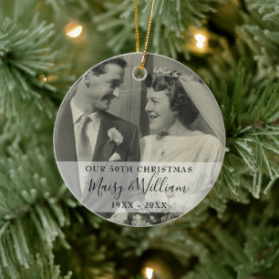 Any Anniversary Year Christmas Wedding 2 Photo Ceramic Ornament