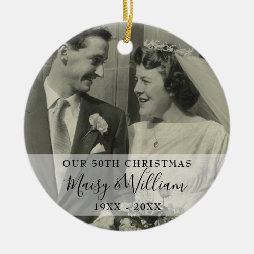 Any Anniversary Year Christmas Wedding 2 Photo Ceramic Ornament