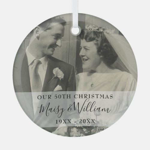 Any Anniversary Year Christmas Wedding Photo Glass Ornament