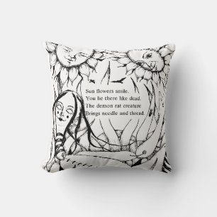 ANY BACKGROUND COLOR! Doll and Sunflowers Poetry Throw Pillow