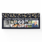 Any Birthday 12 Photo Collage Black Gold Streamers