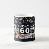 Any Birthday 12 Photo Collage Black Gold Streamers Coffee Mug (Center)