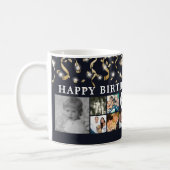 Any Birthday 12 Photo Collage Black Gold Streamers Coffee Mug (Left)