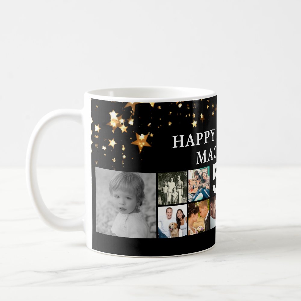 Any Birthday 12 Photo Collage Gold Stars Custom Coffee Mug