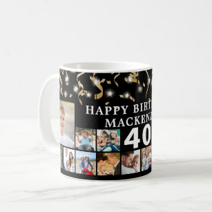 Any Birthday 16 Photo Black Gold Confetti Lights Coffee Mug