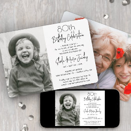 ANY Birthday 2 Photo Simple Black and White Party Invitation