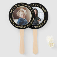 ANY Birthday 2 Photos Elegant Black and Gold Round