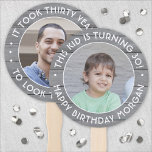 ANY Birthday 2 Photos Simple Gray Faux Wood Round Hand Fan<br><div class="desc">Add a cool personalized touch to birthday party decorations with stylish custom photo grey faux wood hand fans. Pictures and all wording on this template are simple to customize for any occasion or to include a favorite quote or funny saying. (IMAGE PLACEMENT TIP: An easy way to center a photo...</div>