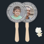 ANY Birthday 2 Photos Simple Gray Faux Wood Round Hand Fan<br><div class="desc">Add a cool personalized touch to birthday party decorations with stylish custom photo grey faux wood hand fans. Pictures and all wording on this template are simple to customize for any occasion or to include a favorite quote or funny saying. (IMAGE PLACEMENT TIP: An easy way to center a photo...</div>