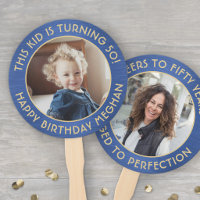 ANY Birthday 2 Round Photos Brushed Blue and Gold