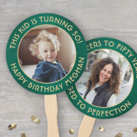 ANY Birthday 2 Round Photos Brushed Green and Gold