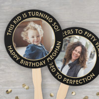 ANY Birthday 2 Round Photos Elegant Black and Gold