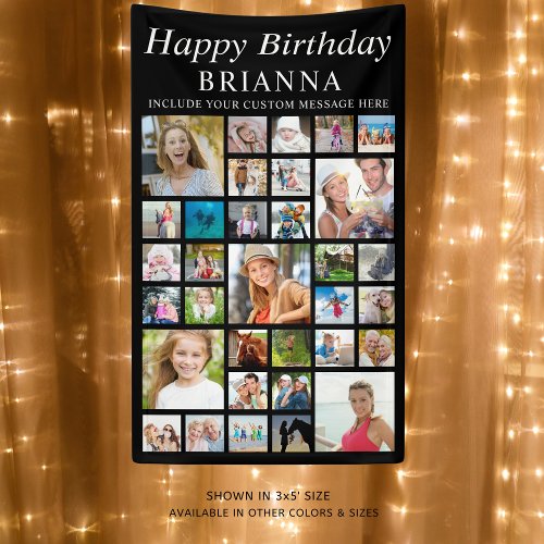 Any Birthday 33 Photo Collage Minimal Black Banner