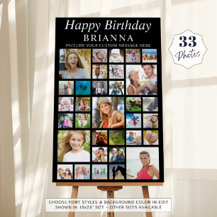 Any Birthday 33 Photo Collage Minimal Black Foam Board