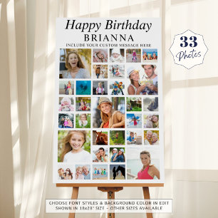 Any Birthday 33 Photo Collage Minimal White Foam Board