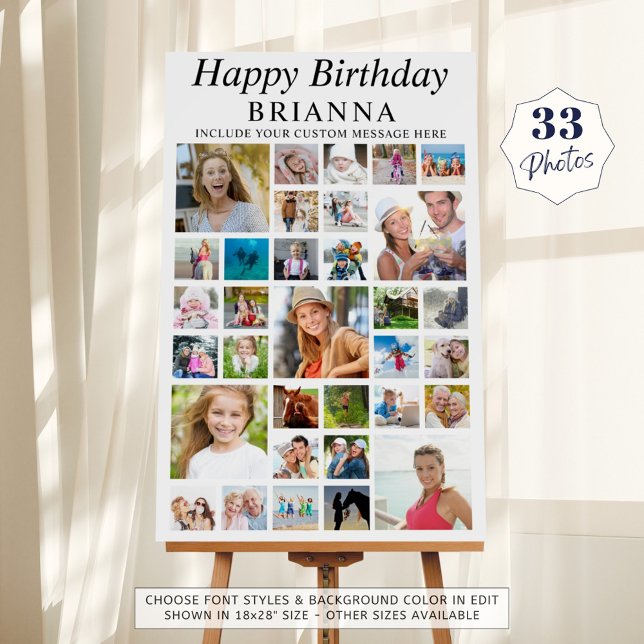 Any Birthday 33 Photo Collage Minimal White Foam Board (Creator Uploaded)