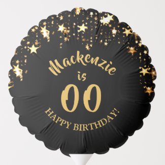 Any Birthday Black & Gold Stars Name Balloon