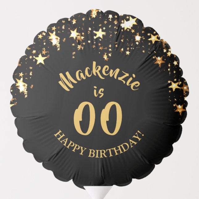 Any Birthday Black & Gold Stars Name Balloon (Back)