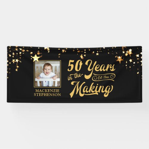 Any Birthday Black Gold Stars Years in the Making Banner