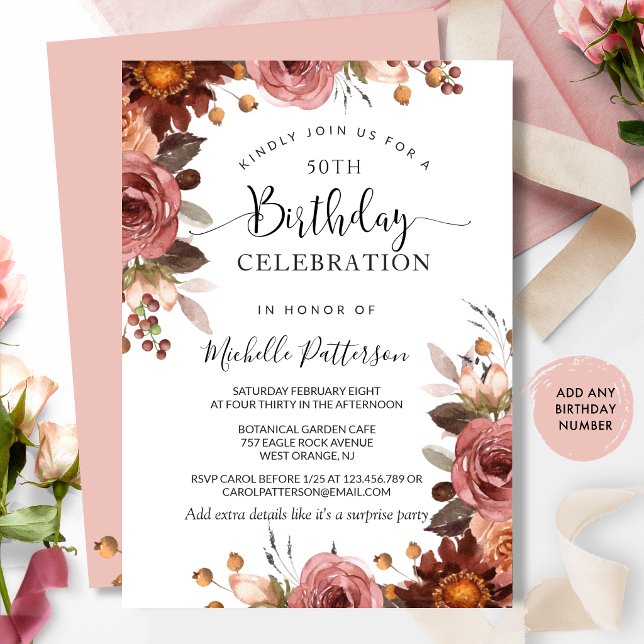Any Birthday,  Blush and Burgundy Floral Wedding Invitation (Creator Uploaded)