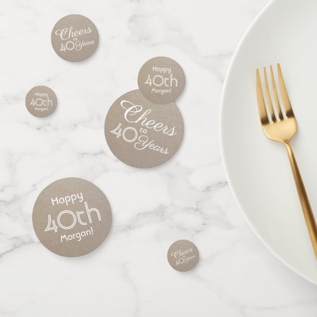 ANY Birthday Cheers Beige Faux Kraft Paper Table Confetti (Group)