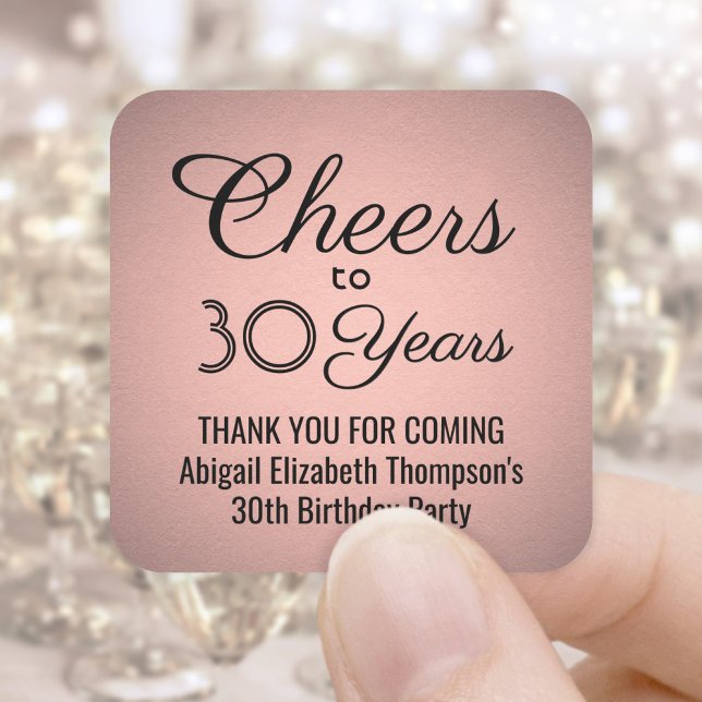 ANY Birthday Cheers Black and Rose Gold Faux Foil Square Sticker (Creator Uploaded)
